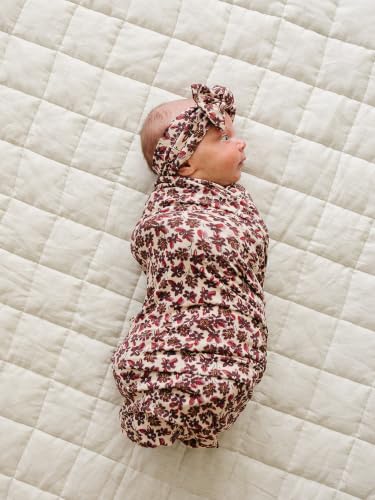 Image of Mebie Baby Antique Floral Stretch Swaddle, Modern and Neutral Swaddle Blanket for Baby Girl or Boy, Soft Baby Blankets, Newborn Swaddle Blanket, 0-3 Month, Baby Essentials & Gifts (47 inch x 47 inch)
