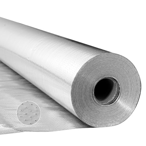 VEVOR Double Reflective Insulation Roll Perforated Woven Fabric Radiant Barrier 0.15mm 48 in x 125 ft Double-Sided Aluminum Foil Heat Reflective Shield Thermal Insulation Roll for Window RV Roof