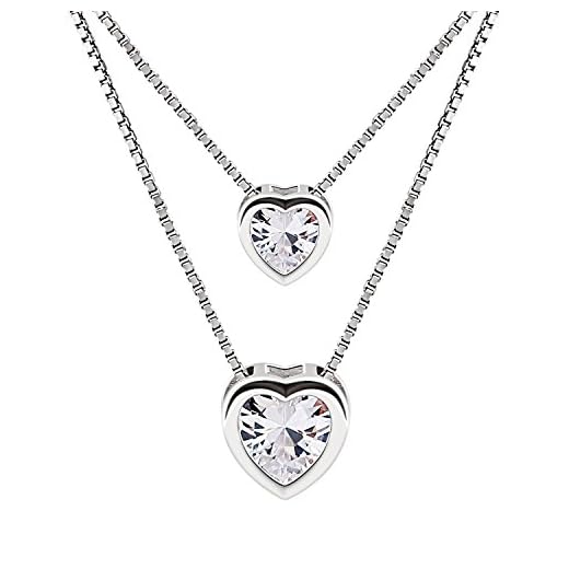 B.Catcher Mujer Collar Colgante Plata de Ley 925 con Doble corazón con Para Regalo San Valentín Originales