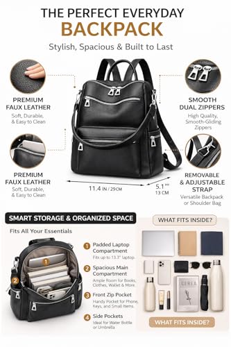 Image of Leather Backpack for Women | Large Capacity | College and Office use | PU Leather | shoulder bag for Ladies,