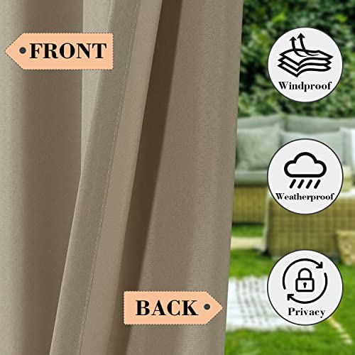 Bonzer Outdoor Curtains For Patio Waterproof, Tab Top Weatherproof Outside Curtains For Porch, Pergola, Gazebo, Cabana, Pavilion, 1 Panel, 52X84 Inch, Taupe #TOP3