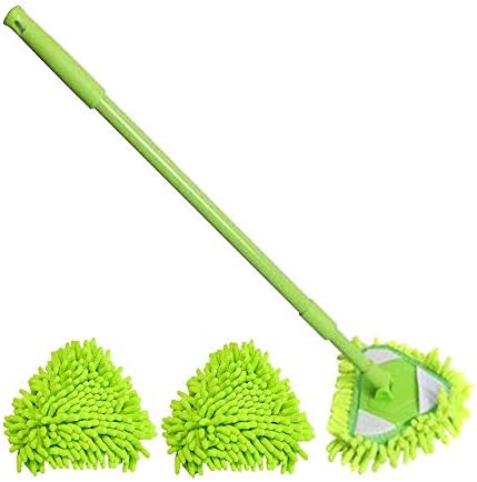 Triangle Cleaning Mop 180 Degree Rotatable Adjustable Triangle Cleaning Mop Tools, Extra Gift 2 Reusable Mop Heads, Wet and Dry, for Bathroom Floor Wall Bed Bottom