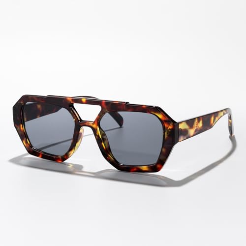 Fashion Aviator Sunglasses for Men Women Double Bridge Irregular Cut Edge Shades for Driving Travel Outdoor Activities UV400