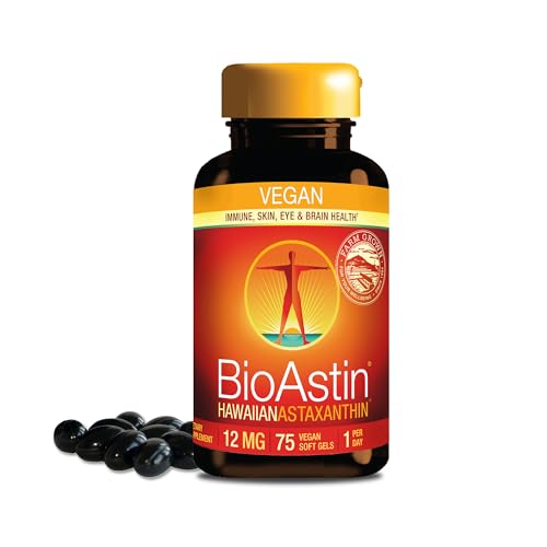 Nutrex Hawaii BioAstin Hawaiian Astaxanthin - Vegan - 12mg High Potency, 75 Softgels - Antioxidant Support for Skin & Immune Health - Premium Microalgae Grown in Kona, Hawaii - Non-GMO & Gluten-Free
