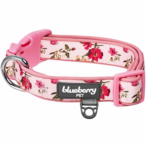 Blueberry Pet Soft & Comfy Spring Scent Inspired Flower Neoprene Padded Adjustable Dog Collar, Pink...