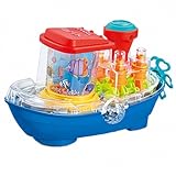 Miracland Transparent Gear Steamship Toy for Kids, Light-up Electric Ship Toy with Music