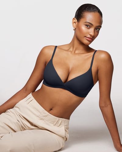 Image of INLYRIC Women's Inbarely Triangle Bralette Comfortable Unlined V Neck Wireless Smoothing Bra Top Stretch