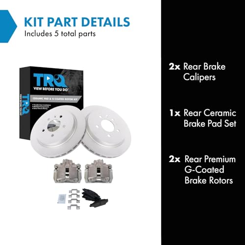 Image of TRQ Rear Brake Pad and Rotor Set Ceramic Vented Coated Rotors Calipers