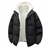 Abrigos de invierno para mujer, chaqueta acolchada con cremallera y forro polar con capucha, casual, holgada, lisa, corta, acolchada, cálida, resistente al viento, con bolsillos, Negro, 3XL