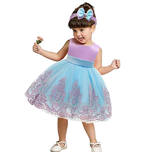 Image of CMMCHAAH 0-6T Baby Girls Pageant Lace Embroidery Dresses Toddler Party Bowknot Tutu Gown Dress with Headwear