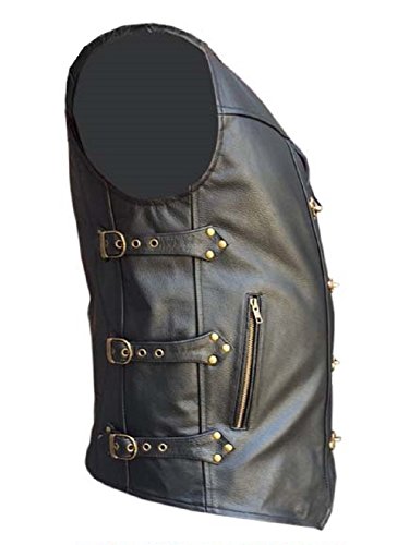 MENS REAL COW LEATHER BLACK HEAVY DUTY MOTORCYCLE BIKER STYLE VEST WAISTCOAT3