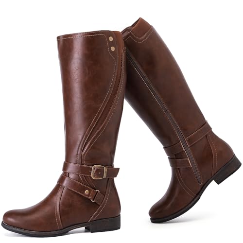 Ruiee Womens Knee High Boots Fall Winter Fashion Boot. | Riding, Casual Versatile, Lug Sole, Comfort, Faux Leather, Round Toe, Side Zipper