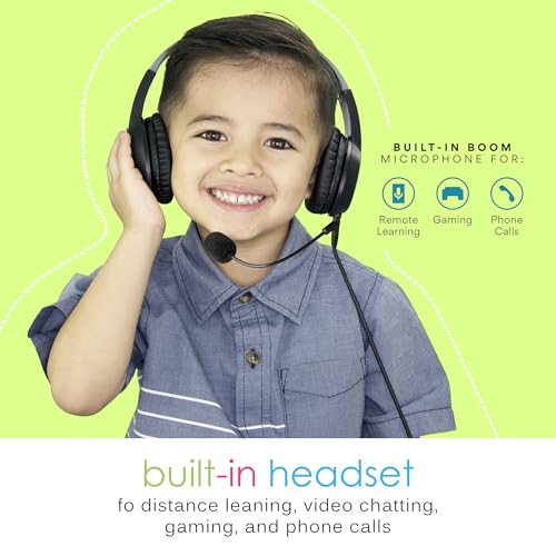 Image of MEE audio KidJamz 10-Pack Classroom School Headphones, Adjustable On-Ear Student Headsets with 3.5mm Jack & Boom Mic, Volume Limiting, Durable Design w /Detachable Cords, Bulk 10pk + 20 Cables (Black)