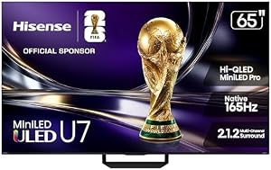 Hisense 65" U7 Mini-LED ULED 4K UHD Best Premium Gaming Smart Google TV (65U7SG, 2026 NEW) - Hi-QLED, Native 165Hz, VRR 330, HDR10+, Dolby Vision IQ · Atmos, IMAX Enhanced, Anti-Reflection, 2.1.2 Ch
