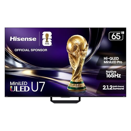Hisense 65" U7 Mini-LED ULED 4K UHD Best Premium Gaming Smart Google TV (65U7SG, 2026 NEW) - Hi-QLED, Native 165Hz, VRR 330, HDR10+, Dolby Vision IQ · Atmos, IMAX Enhanced, Anti-Reflection, 2.1.2 Ch