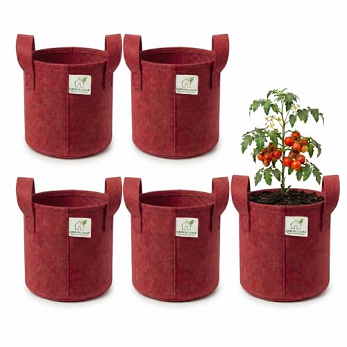 Image of 400 GSM Geo Fabric Round Grow Bags 10x10 Inch with Handle, Red Planting Bags for Terrace and Kitchen Gardening Pack of 5