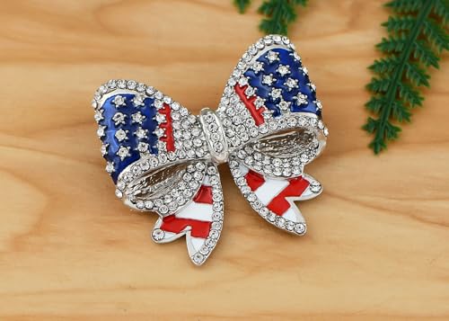Image of Alilang American Flag USA Sparkly Crystal Rhinestone 4th of July Patriotic Pin Brooch