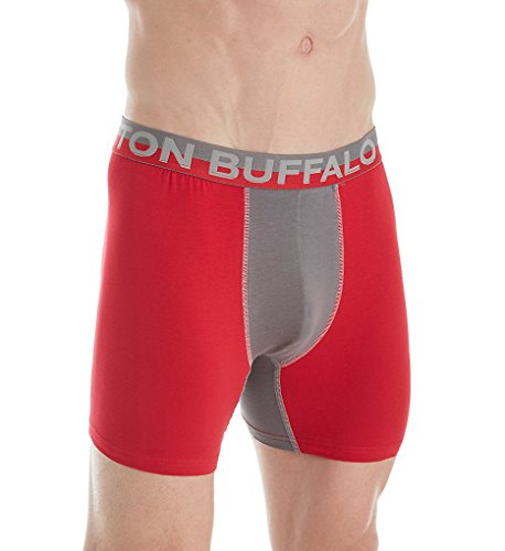 Buffalo David Bitton Men's Cotton Spandex Boxer Brief, Crimson red with Gray Panel
