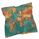 FZQVSGW Silk Scarf Rust World Map Small Square Scarf 27' X 27' Lightweight Neckerchief Head Scarf for Women