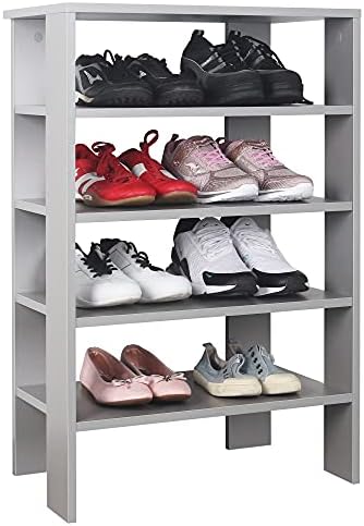 RICOO WM039-EP Shoe Rack Narrow and High 70 x 60 x 32 cm Standing Shelf Compressed Wood Oak White Shoe Rack with 3 Levels Open Shoe Rack Hallway Shoe Rack Small Shoe Racks