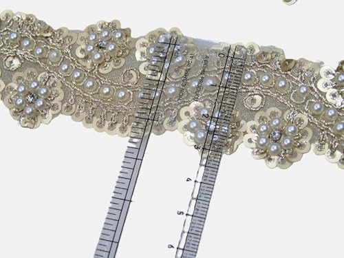 Image of Strala Golden Color Laces for Dresses, Sarees, Lehenga, Suits, Bags, Decorations, Borders, Crafts and Home Decor,Blouse (3 mtr) Design-117 (Golden Double Flower)