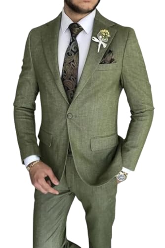 Men Pure Linen Suit 2 Piece Formal Fashion Tailored Slim Fit Party Wear Wedding Groom Dinner Suit