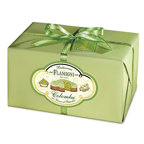 FLAMIGNI Oster Colomba Gefüllt mit 950 g Pistaziencreme Handwerklichem Dessert Weichem und Zartem Teig Bedeckt mit Weißer Schokolade und Pistazienkörnern ohne Kandierte Früchte Made in Italy