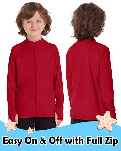 Image of Roadbox UPF 50+ Boys Zip Up Rash Guard Kids Long Sleeve Swim Shirt