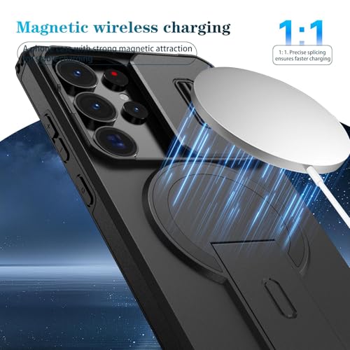 Image of ShieldTech MagStand Series Case for Samsung Galaxy S25 Ultra 5G, Mobile Phone Cover with Sliding Camera Shield, Kickstand, MagSafe, Shockproof for Samsung Galaxy S25 Ultra 5G - Black