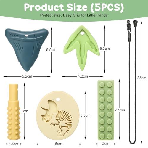 MISSLILI Sensory Chew Necklaces for Aggressive Chewers - Silicone Chewelry for Autism, ADHD, Oral Motor Therapy & Baby Teething - Dinosaur (BPA-Free, Textured Surface) - Image 7