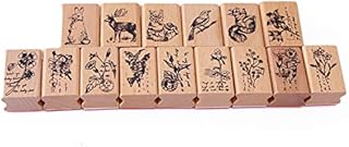 Co-link 15pcs Wood Rubber Stamp DIY Diary Scrapbook Stamp Set Animals and Plants Forest Patterns Wooden Rubber Stamps Set