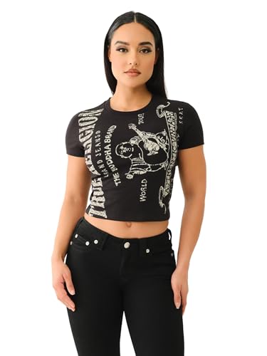 True Religion Women's Heritage Logo Short Sleeve Baby Tee - Casual Crew Neck T-Shirt2