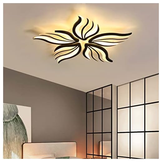 Lanekd Lámpara de Sala de Estar Luz de Techo LED Moderna Dimmable Diseño en Forma de Flor con Control Remoto para Dormitorio Comedor Techo Lámparas Decorativas Iluminación de Techo (L75cm, negro)