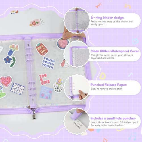 Image of 7 in 1 Sticker Storage Organizer, A5 Reusable Binder with Storage Sleeves, Sticker Book for Collecting Zipper Album Holder with Tools (Stickers Not Included)