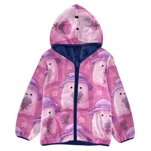Cute Purple Ghosts with Flowers Toddler Fleece Jacket Girl Boys Hooded Fleece Jacket Coat Warm Outwear Zip-up 3-10T