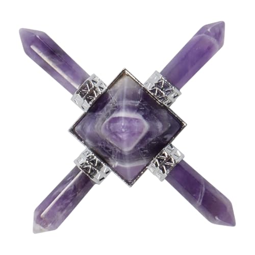WANGCL Pirámide generadora de energía de cristal de amatista de 4 puntas, piedra curativa, equilibrio de chakras, piedra preciosa hexagonal