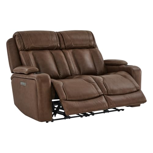 Image of Watson & Whitely Reclining Sofa Loveseat W Power Lumbar Leather Cafe Brown