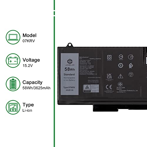 Image of 07KRV CPX-H4PVC 58Wh Laptop Battery Replacement for Dell Latitude 5530 5430 5530 7330 7430 7530 Precision 3570 P104F P104F005 P104F006 P137G Series 0H4PVC H4PVC O7KRV Y86WG 15.2V 3625mAh