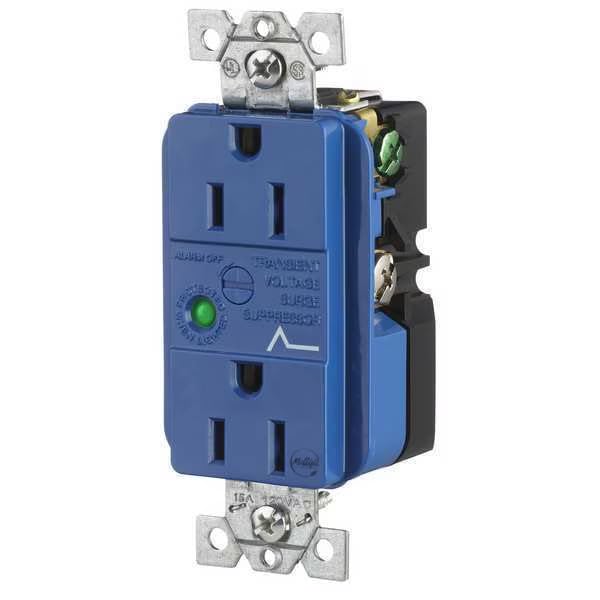 Receptacle, 15 A Amps, 125V AC, Flush Mount, Decorator Duplex Outlet, 5-15R, Blue