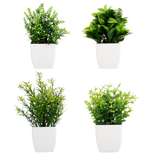 Chstarina 4 Piezas Plantas Artificiales con Maceta, 20 cm Planta Falsa Pequeña, Plantas Artificiales Decorativas, Plantas de Plástico Pequeñas, Mini Plantas Artificiales Decoracion para Mesa Baño Casa