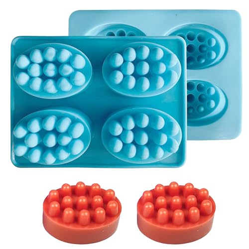 Image of MoldBerry 4-Cavity Silicone Massage Bar Soap Mold | Non-Stick Oval Soap Making Tray with Massage Nodes | Flexible, Heat-Resistant DIY Soap Mould for Hair, Body & Bath Bars (Pack of 1)