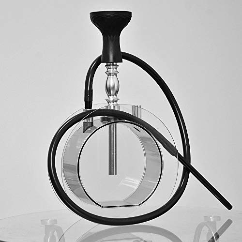 WJMT 16"Schlauchhaare Shisha Complete Set Metallic Modernem Acryl Oval Haken mit Silikon Hukahn Schüssel Hukahn Schlauchzangen Magische LED (Color : Black) – Bild 6