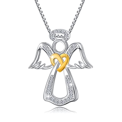 Guardian Angel Necklace for Women Sterling Silver Angel Wings Pendant Necklace Jewelry Gift for Girls A Guardian Angel Necklace for Women Sterling Silver Angel Wings Pendant Necklace Jewelry Gift for Girls A