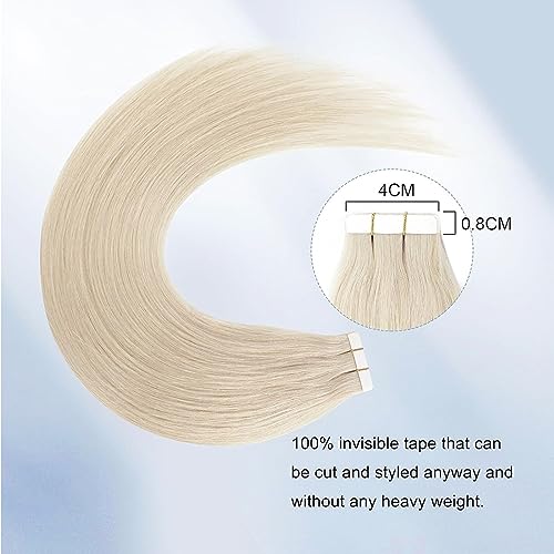 Image of Sixstarhair Invisible Tape In Hair Extensions Real Human Hair Platinum Blonde Remy Tape Hair Extensions for Woman 20 Pieces 50g[Color #60A 18 inch]