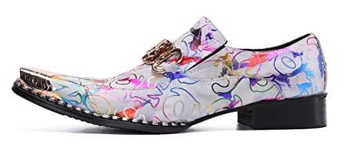 Santimon Mens Genuine Leather Dress Loafers Formal Business Snaffle Floral Bit Comfortable Metallic Cap Slip On Party Shoes3