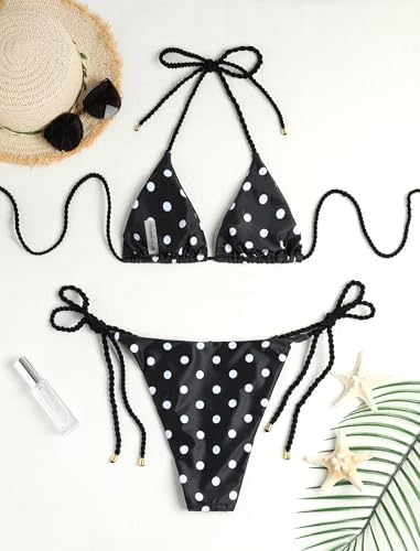 Image of ZAFUL 2 Piece Triangle Bikini for Women Knitted Rope Halter Bikini Sets Sexy Bathing Suit Side Tie Swimsuits Beachwear