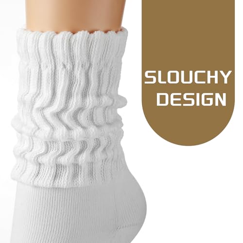 Zoooyawn 4 Pair Slouch Socks Cotton Baggy Scrunched Crew Socks Casual Slouchy Tube Neutral Aesthetic Ribbed Stacked Accessory2