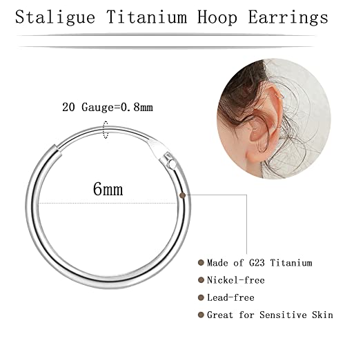 Staligue G23 Titanium Hoop Earrings For Women Men Small Endless Hoop Earrings Hypoallergenic Cartilage Hoop Earrings (Inner Diameter: 8Mm, Silver) #TOP1
