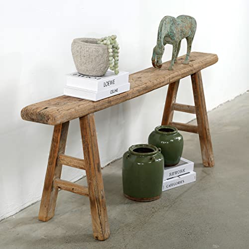 Artissance Handmade Wooden Entryway Bench, Vintage Noodle Bench for Living Room, Bedroom, or Entryway, End of Bed Bench, Weathered Natural Wood Bench Indoor Farmhouse Decor