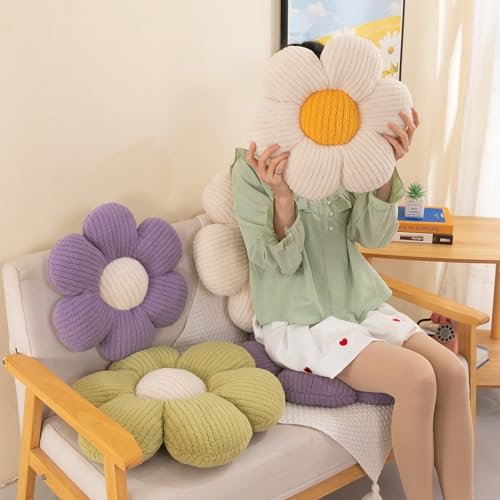 Menoeceus Flower Pillow, Flower Shaped Throw Pillow, Cute Decorative Pillow for Room, Floor Pillow, Aesthetic Pillows for Bed Couch Chair(Ivory,15.7")